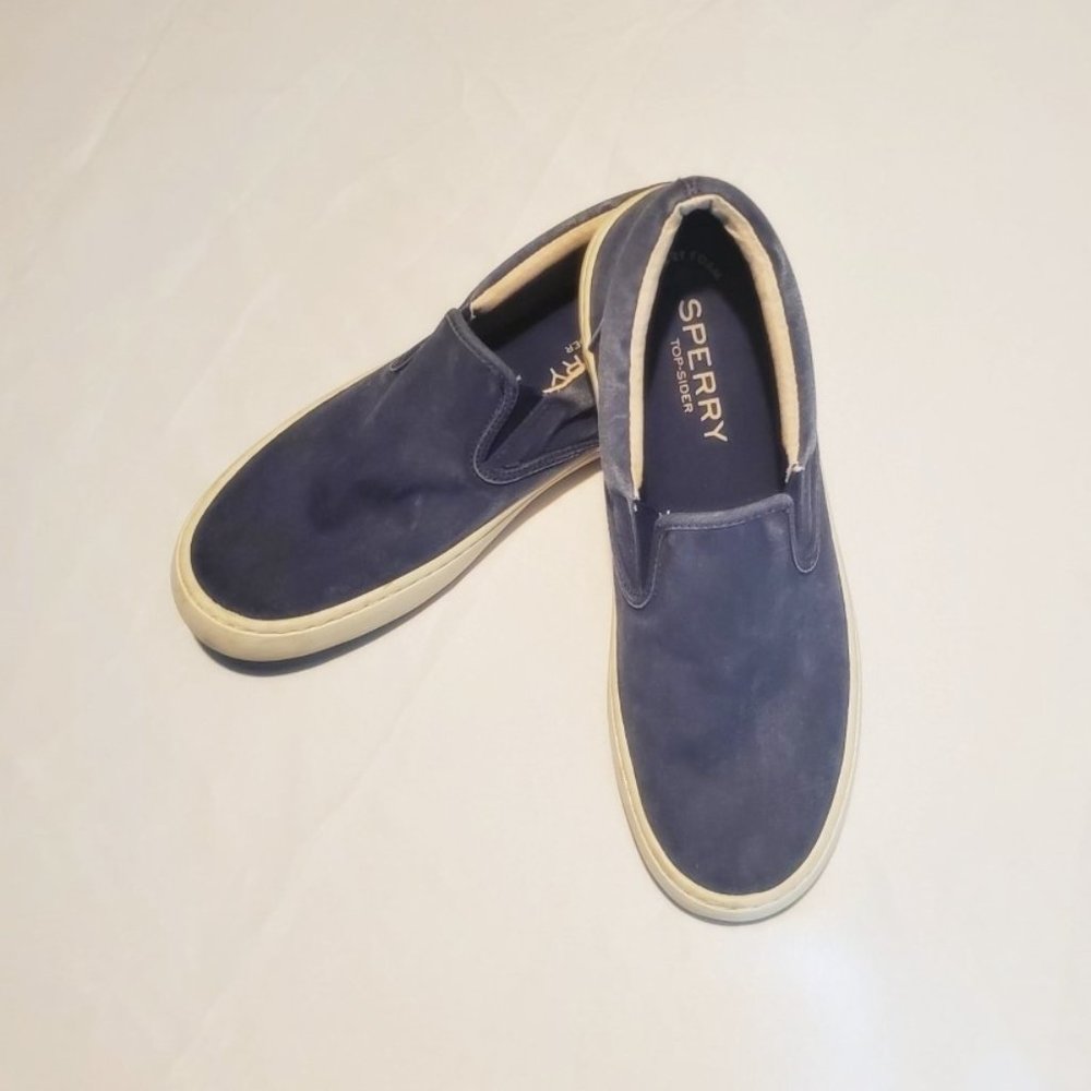 Men's SPERRY Blue Canvas Slip On Sneaker Sz 8 EUC